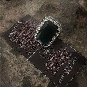 Paula Abdul Black Crystal Cocktail Ring with Rhinestone Halo